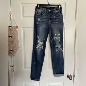 Judy Blue Women’s size 0/24 Dark Blue Distressed Boyfriend Fit Jeans